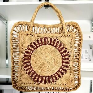 Vintage 90’s straw bag tote large beautiful handmade design.